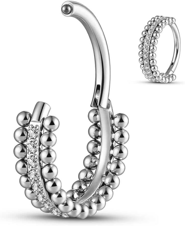 Nose rings,1PC 16G/10mm ASTM F136 Titanium Punk CZ Septum Ring