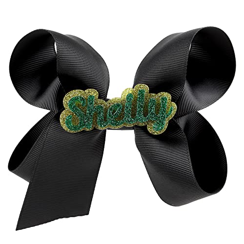 Pince à Cheveux Nœuds Personnalisée avec Nom, Grande Barrette en Ruban Français Solide en Satin pour Coiffer Nœud Papillon Pinces à Cheveux en Soie Accessoires pour Femmes Noir Rose (Noir) Cover