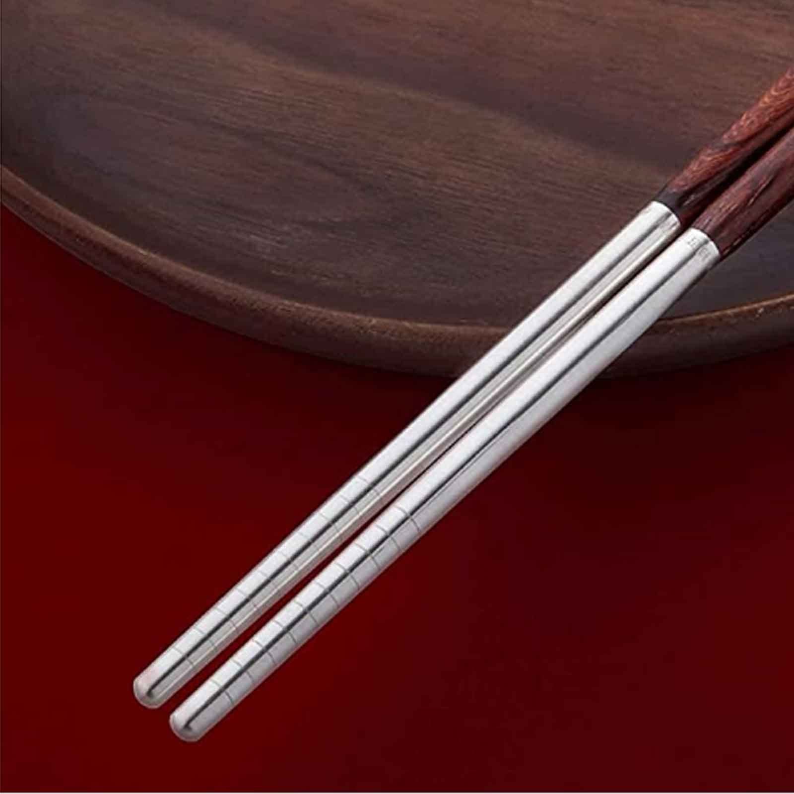 Bacchette, Bacchette Cinesi Lavabili Fughe riutilizzabili, Bacchette di Metallo, Bacchette d'Argento 999, Set di Bacchette in Legno Ebano, Riutilizzabile, lavastoviglie (Size : 2)