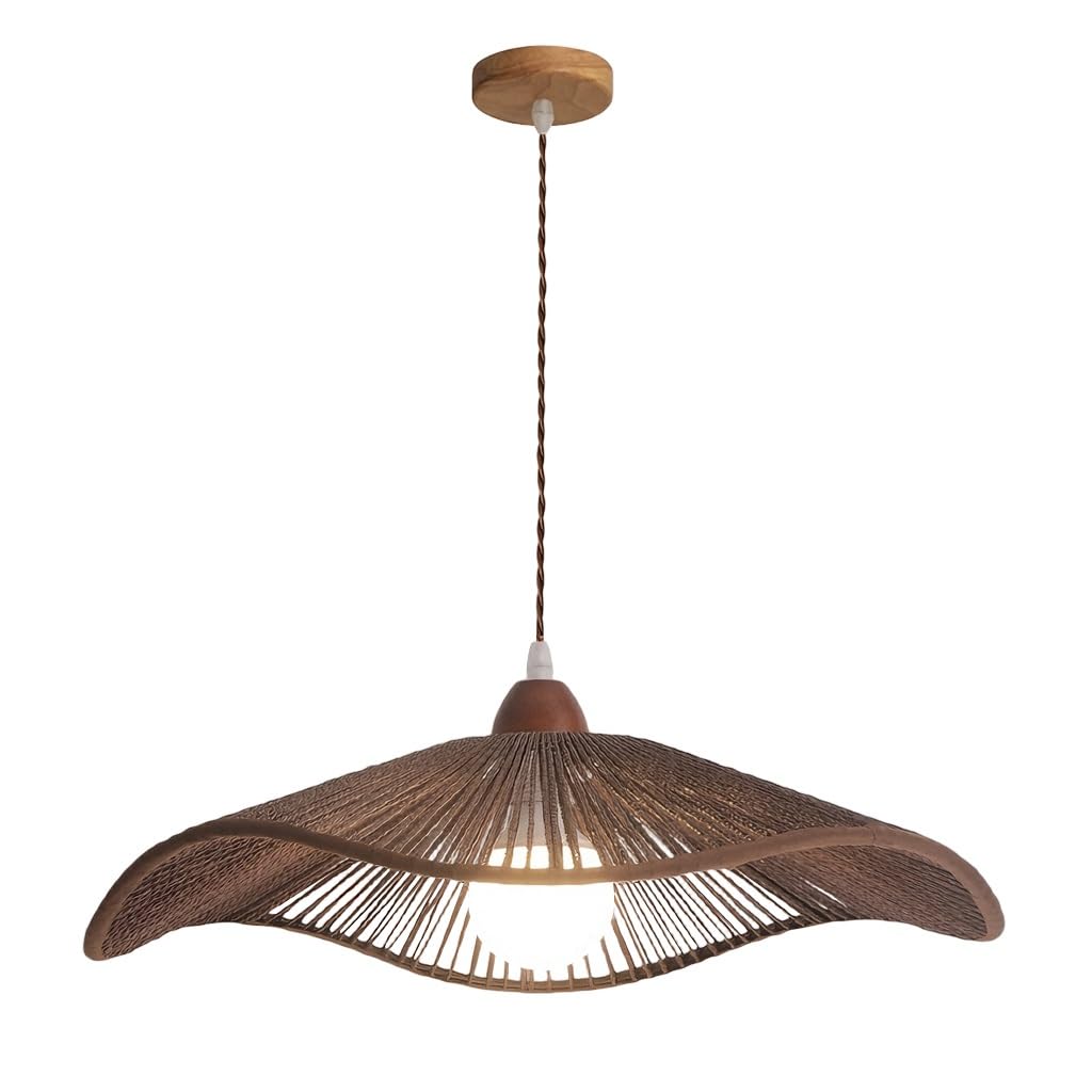 JOJOM Lampe tissée à la main Marron de Noyer Lustre au look bohème Corde de Chanvre suspension luminaire Hauteur Réglable Pour salon cuisine chambre Restaurant Salon de thé(A42)