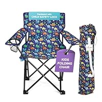 Emily Rose Kids Folding Beach Camping Chair Chair with Safety Lock, Cup Holder & Carry Case - Boys Girls Small Toddler Tailgate, Travel, Lawn Chair for Indoor & Outdoor (Playful Dinosaurs)