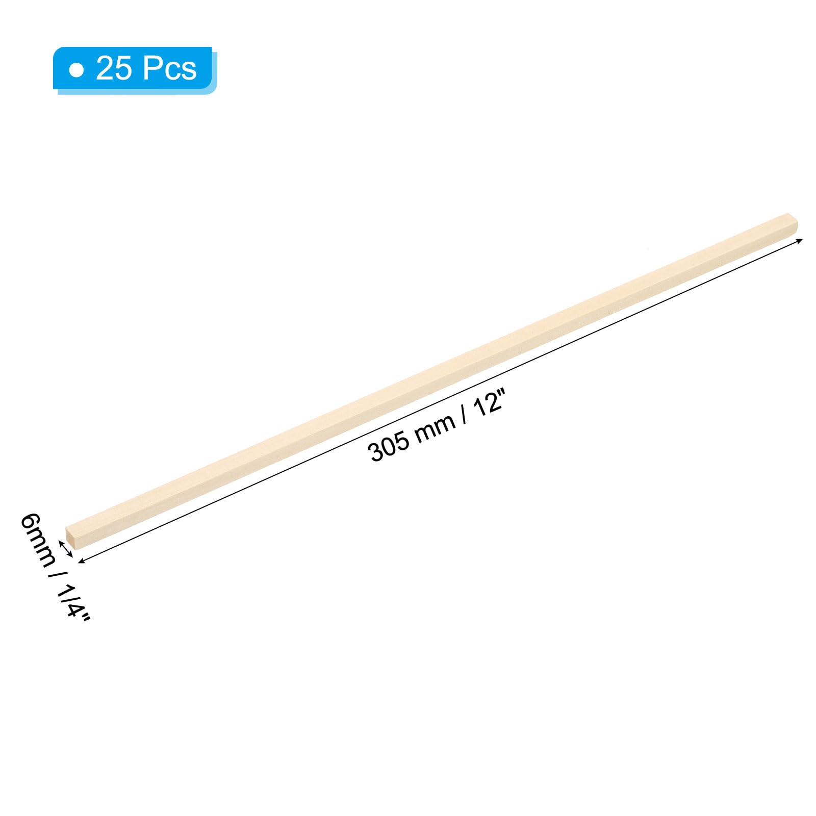 PATIKIL 1/4 Inch Dowel Rods Wood Sticks, 25 Pcs 12 Inch Long Square Wooden Dowels Unfinished Hardwood Sticks for Craft DIY Supplies - Image 2
