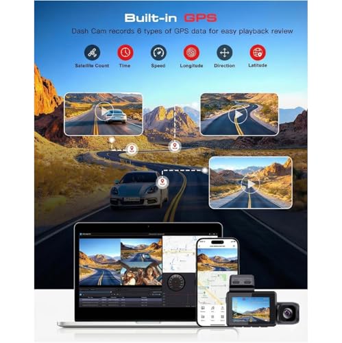 Image of Carlizem 4K STRAVIS 2 675 3 Channel Dash Cam with STARVIS 2, 4K Front + 1080p Rear + Cabin, GPS, Night Vision, Wi-Fi, 140 Wide Angle, Loop Recording, 2 inch IPS, Built in GPS