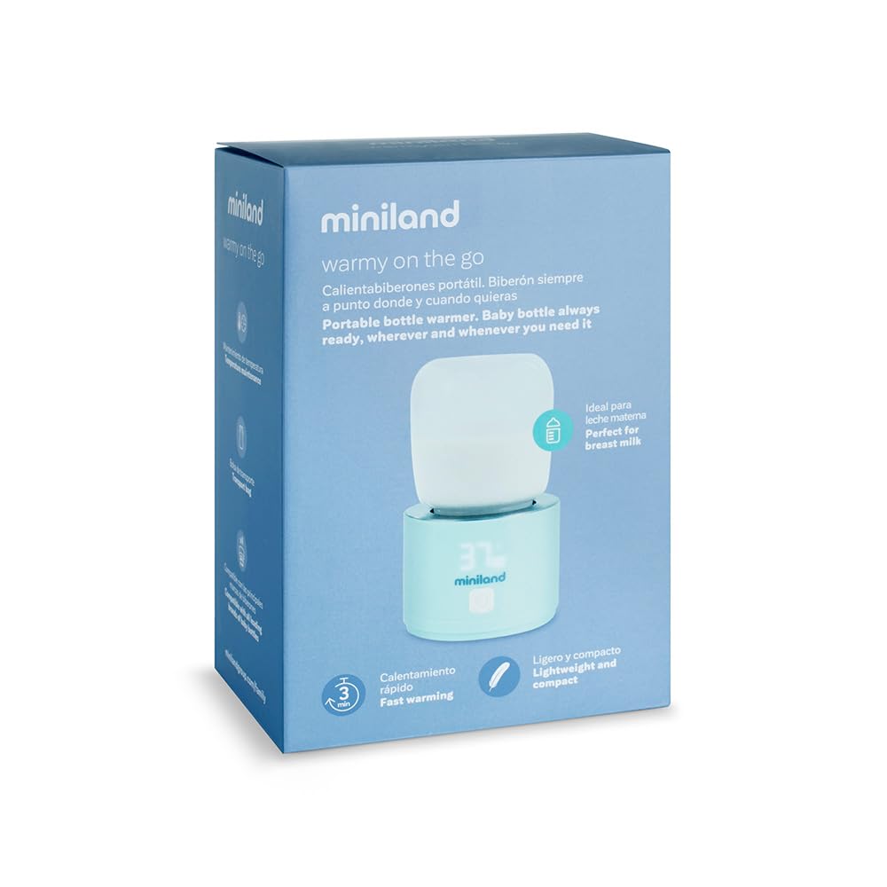 Miniland Scaldabagno portatile, leggero e compatto, con adattatori per biberon e cavo di ricarica, ideale per viaggi e passeggiate, accessori di alimentazione | Warmy On the Go