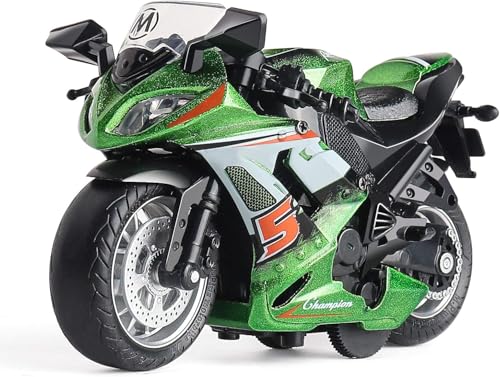 Image of FEXXA Police Motorcycle Toy - Pull Back Motorcycle Toys, Tiny Gift with Music Lighting, Latte Motorcycles Toy for Kids Boys Age 3-8 Year Old [Multicolor] (NEW Sport Bike-Green)