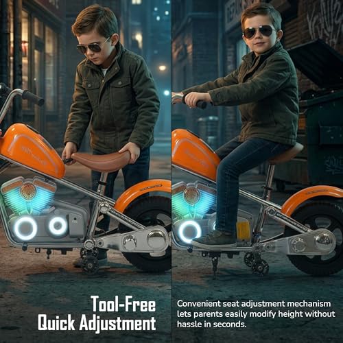 Image of Baybee ChopperX Baby Battery Operated Bike for Kids with Adjustable Seats I Rechargeable Ride on Toy with LED Lights, USB & Music I Big Baby Bike | Electric Bike for Kids to Drive 2+ Years (Orange)
