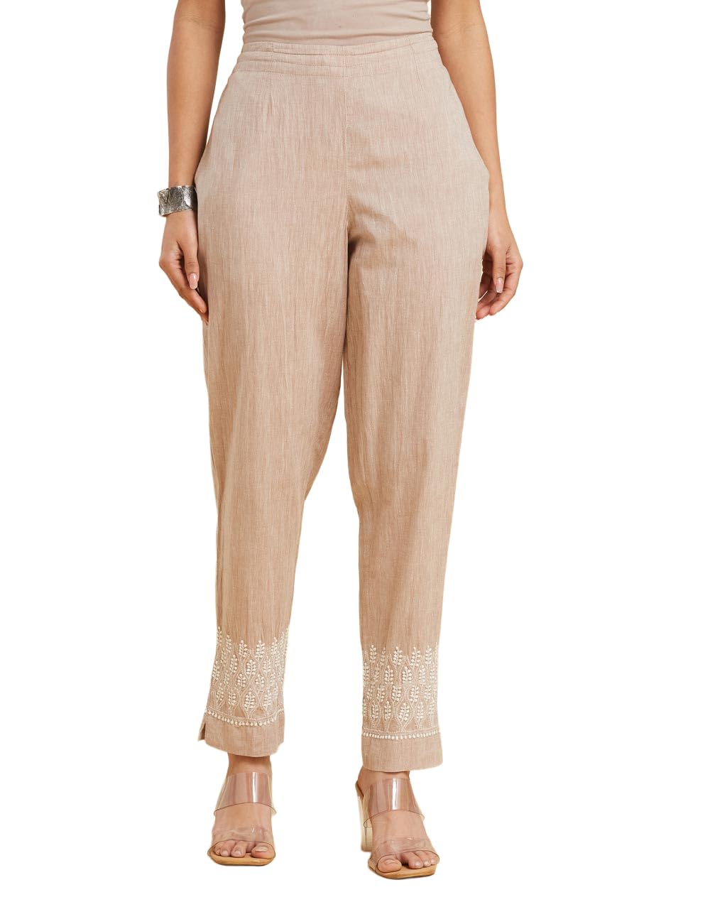 Beige Cotton Chikankari Ethnic Pant-image-32
