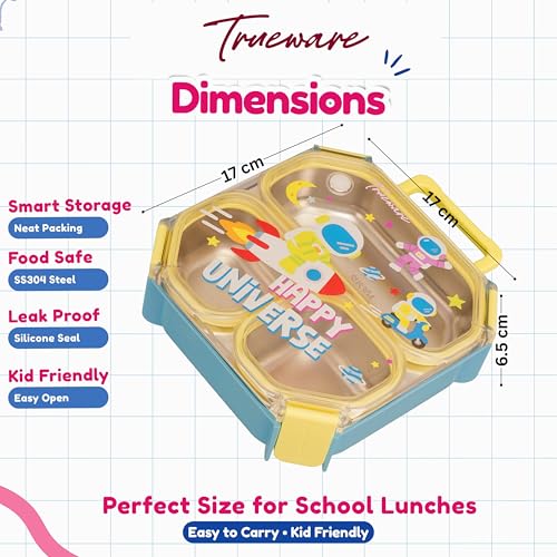 Image of Trueware Astro 304 Stainless Steel PU Insulated Lunch Box with Three Compartment BPA Free, Food Grade Ideal for School, Picnic, Office & Outdoor - 640ml