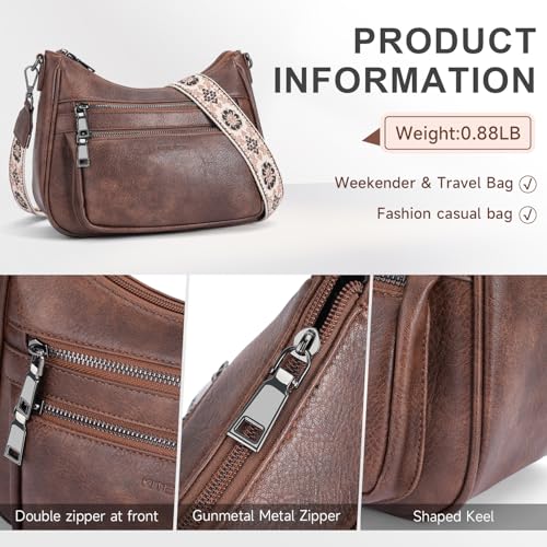 Crossbody Bags for Women Leather Purse Trendy Multi Pocket Shoulder Handbags with Adjustable Guitar Strap4