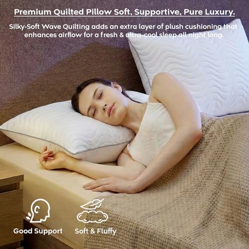 Image of AYKA Ultimate Quilted Bed Pillow Set of 2 | 100% Virgin Microfiber Filling for Neck & Shoulder Support | 17x27 inch Breathable Hotel Quality Pillows | Never Flat, Anti-Bacterial | Supersoft