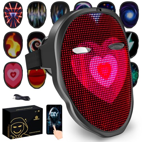 megoo Led Mask with App Bluetooth Programmable Customized Led Electronic Digital Light Up Mask Halloween for Costume DJ Masquerade Rave Cosplay Birthday Party Led Full Face Shining Mask for Adult Kid