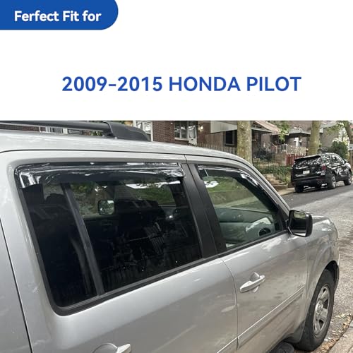 Image of Window Visors Rain Guards Shield for 2009 2010 2011 2012 2013 2014 2015 Honda Pilot, Out-Channel Window Vent Wind Deflectors Visors Shades for 09-15 Pilot