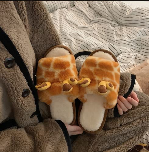 Lovely Giraffe Cotton Slippers Female Non-slip Plush Shoes2