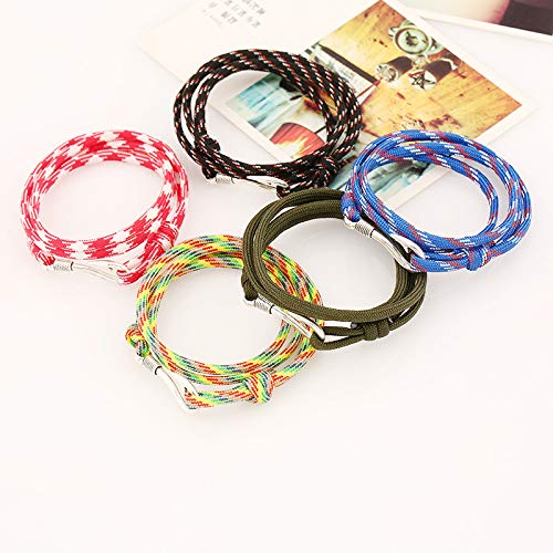 Jbniuay 6PCS Armband Set Geflochtene Armbänder für Männer Frauen Angelhaken Verstellbar Armbänder Navy Seil String Bettelarmband Leder Herren Damen Unisex - 2