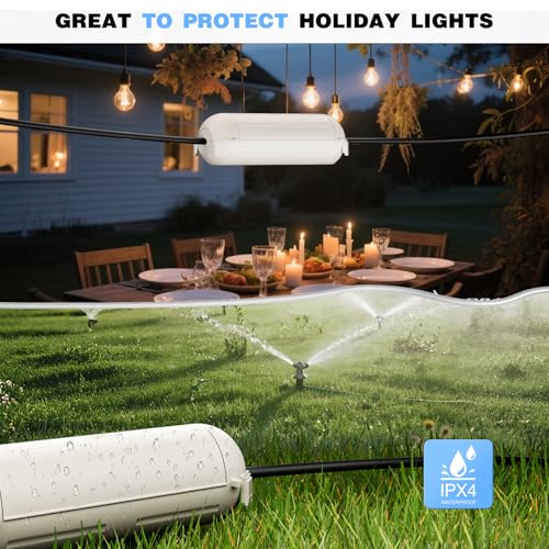 Image of Flemoon 3 Pack Outdoor Extension Cord Waterproof Cover, for Outlet | Small Electrical Connection Box for Straight Plug, Socket, Halloween, Christmas Holiday Decoration String Light, White