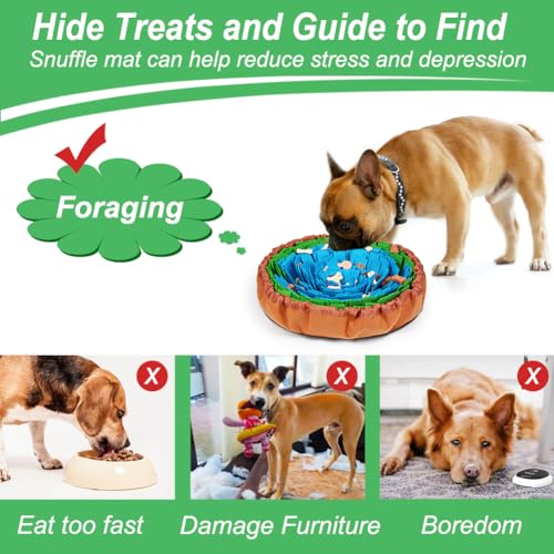 Vivifying Snuffle Mat for Dogs, Adjustable Treats Feeding Mat for Slow Eating and Keep Busy, Interactive Dog Puzzle Toys Encourages Natural Foraging Skills and Smell Training (Blue Green)