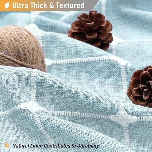 Image of BTTN 60 Inch Stall Shower Curtain - Boho Farmhouse Linen Thick Fabric Cloth Shower Curtain Set with 10 Plastic Hooks, Narrow Bohemian Country Decorative Shower Curtain for Bathroom - 60x72 - Fog Blue