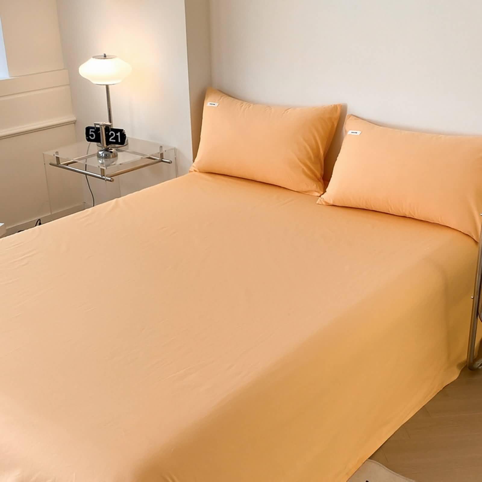 Pack de 3 Piezas Sábanas Encimeras de Algodón Suave, Color Sólido, 200 x 230 CM + 2 Fundas de Almohada, Sábana Encimera Naranja Amarillo