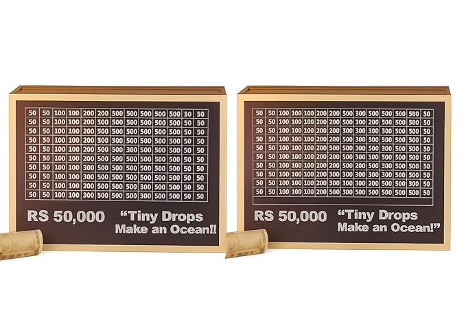 Image of Dr.MASHUR Wooden Money Saving Challenge Box with Printed Amount Board for Cash and Coin Collection, Reusable Saving Box for Kids and Adults (50k Money box-2pc, 2, Count)
