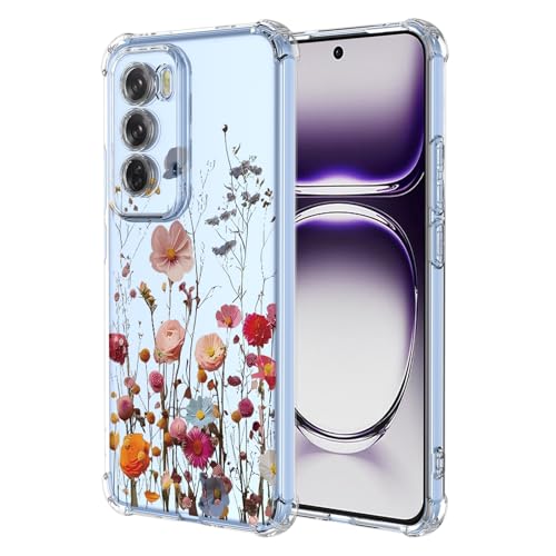 RRXSYXL for Oppo Reno 12 5G Case with Clear Floral Pattern,Shockproof Soft Case for Oppo Reno 12 5G,Pretty Flower