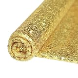 VOK Gold Sequin Fabric by The Yard, Glitter Fabric for Backgrouds, Bridal Dress, Wedding Decorations, Sewing, DIY Handmade (1 yd, Gold)