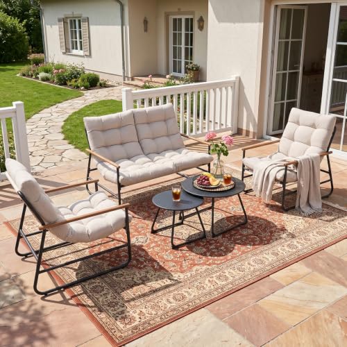 NATURAL EXPRESSIONS 5-teiliges Gartenmöbel Set, Outdoor Lounge Set für Balkon & Terrasse, 2-Sitzer Sofa, 2 Sessel & 2 Couchtische… – Ansicht 2