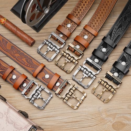 BISON DENIM Men's Genuine Leather Casual Belt, Classic Western Cowboy Dress Belts4