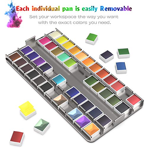 RATEL Aquarellfarben-Set, Aquarellkasten -- 48 feste Farbpigmente + 1 hochwertiger Pinsel + 20 Blätter + 2 Aquarellstifte, wasserlösliches und leicht zu mischendes Aquarellfarben-Set – Bild 6