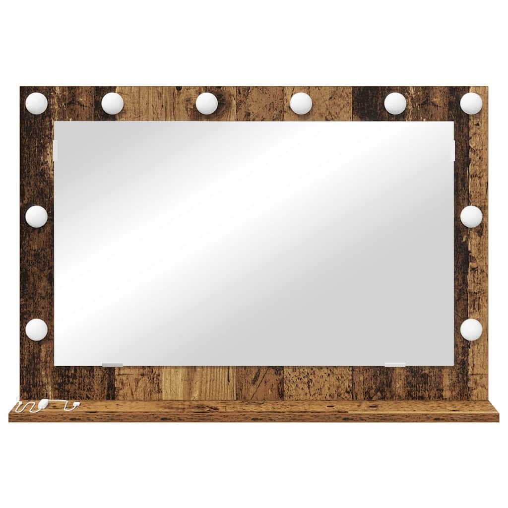 LED Waschtischspiegel Altholz 80 x 55 x 18 cm mit LED Beleuchtung, Glas und Holzwerkstoff für Flur Bad Schlafzimmer, Kosmetikspiegel für Rasur und Make-up