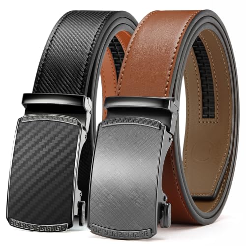 Image of CHAOREN Mens Belt Leather Ratchet Belt 2 Pack - Customizable Fit, Effortless Style (35mm)