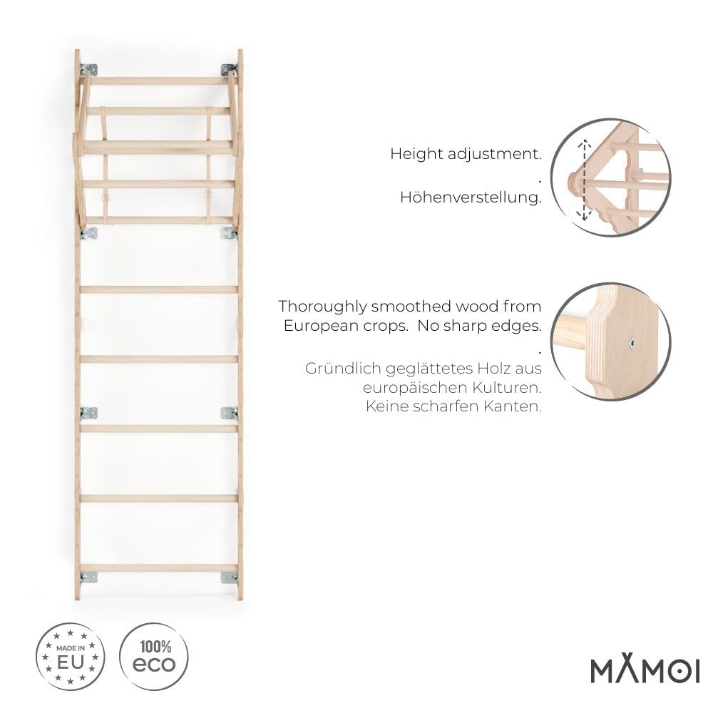 MAMOI® Spalliera Svedese, Parete Arrampicata per Palestra, Spalliera in Legno Naturale per Uso Interno, Parallele Ginnastica Artistica da Casa