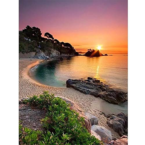 Kit Peinture Diamant Broderie 5D DIY Paysage Bord de Mer Coucher du Soleil Point de Croix 70x90