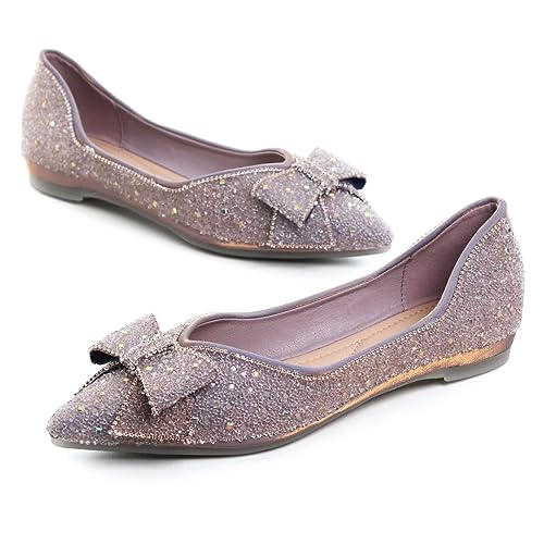 Stunner Women's Ballet Flats Pointed Toe Rhinestone Slip on Flat Shoes Wedding Dress Flats4