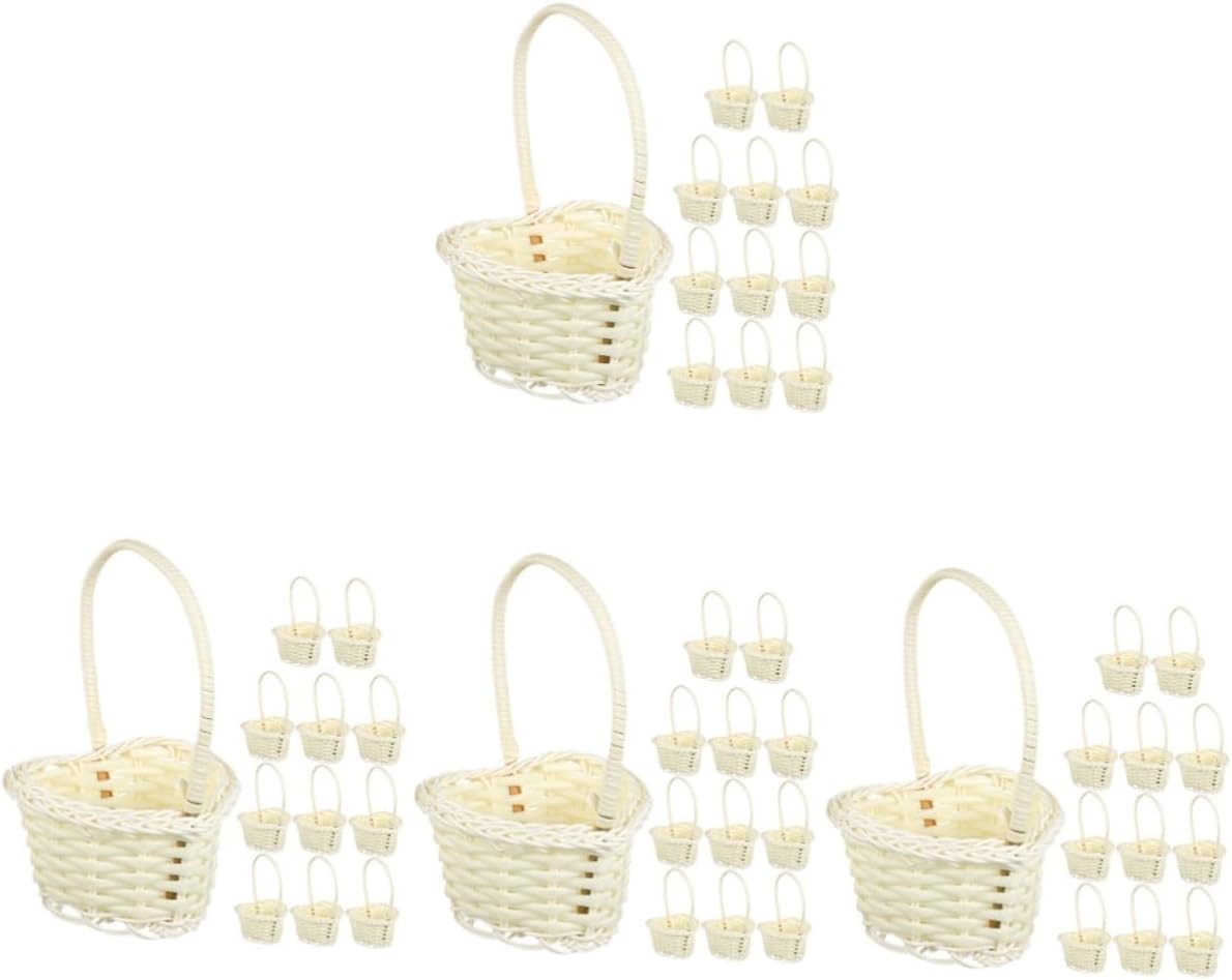 4sets Flower Girl with Handle Rustic Woven Wedding Petal for Parties and Special Events for Floral Arrangements and 12pcs*4