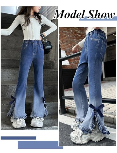 Happy Cherry Flare Jeans for Girls - Girl's Y2K Bow Bell Bottom Kids Jeans Bell Bottoms Pants for Girl Skinny Pockets3