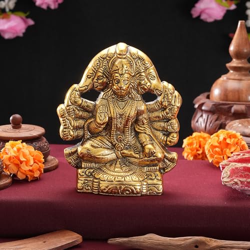 Image of TIED RIBBONS Panchmukhi Lord Hanuman Idol (Small, Metal, 5.3 Inch x 4 Inch) for Home Decor Pooja Room Bedroom Office Table Wall Bajrangbali Murti Statue Showpiece Gifting Decoration Items