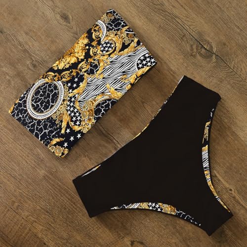 Image of ZAFUL Women's High Cut Bandeau Bikini Set Strapless Solid Color 2 Pieces Bathing Suit Swimsuit