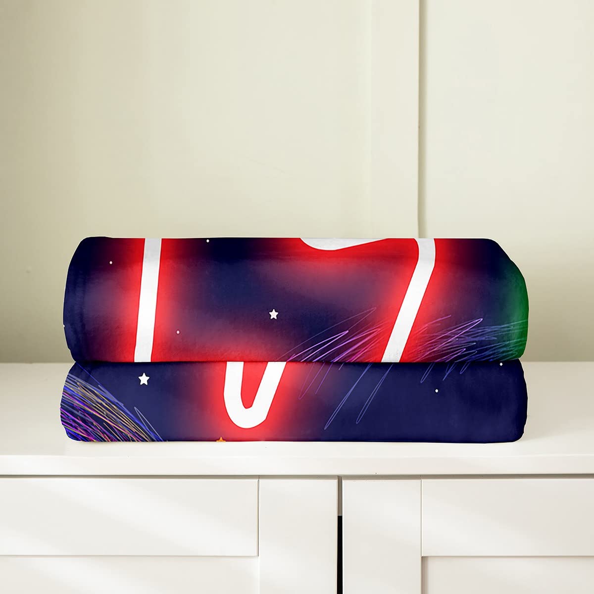 Lightning All Season - Coperta da letto per bambini, con luci al neon, coperta in pile per galassia e arte sfocata per bambini, ragazzi, ragazze, in microfibra, verde, rosso, in peluche, 20 x 200 cm