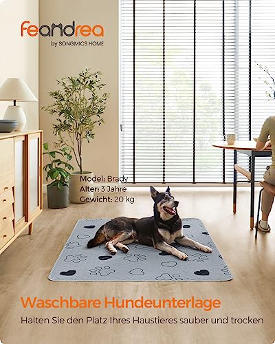 Feandrea Welpen-Unterlagen waschbar, Wiederverwendbare Matten für Hunde, 152 x 122 cm, 2er Set, XXL, Hundetoilette, auslaufsicher, rutschfest, super saugfähig, grau PTD048G01