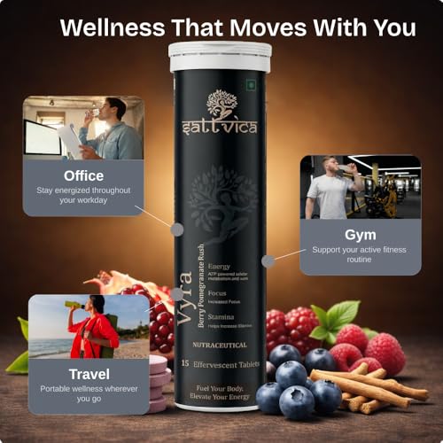 Image of Pre Workout Effervescent Tablets with Caffeine (15) | Energy Booster for Workout, Focus & Stamina | Electrolyte Hydration + Endurance Support | Ashwagandha, Ginseng & Green Tea | Vyra by Sattvica