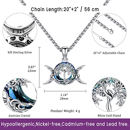 Witchy Jewelry For Women Triple Moon Goddess Necklace Blue Crystal Pendant Tree Of Life Necklace Protection Wiccan Jewelry Pagan Amulet Witch Jewelry Witchcraft Female Spiritual Talisman Viking Norse Earth Goddess Greek Irish #TOP1