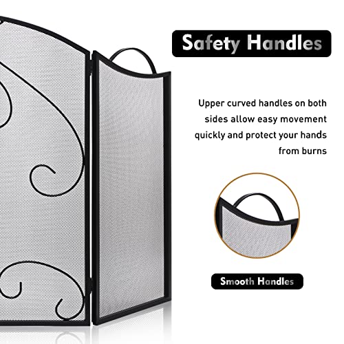 Gtongoko 50" W X 30" H 3 Panels Solid Wrought Iron Fireplace Screen, Decorative Fire Spark Guard Grate, Fireplace Fence, Black #TOP2