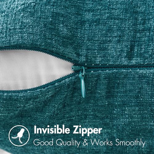 Image of MIULEE Pack of 2 Dark Teal Throw Pillow Covers 18x18 Inch Soft Chenille Pillow Covers for Sofa Living Room Couch Solid Dyed Cases