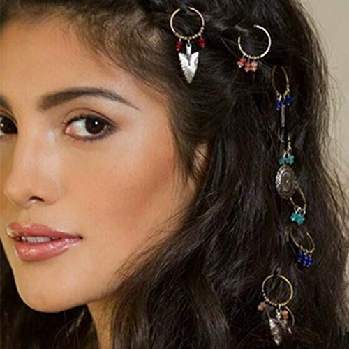 Nicute Punk Dreadlocks Hair Rings Turquoise Silver Braiding Hair Decoration Filigree Hair Ring for Women and Girls(Pack of 7)