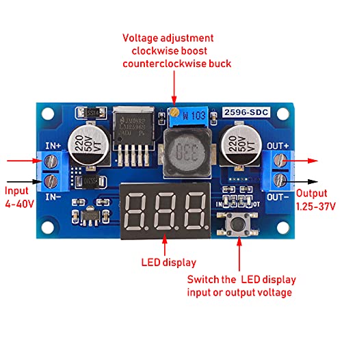 Drok® Lm2596 Analog Control Buck Converter Dc-Dc Step-Down Transformer Voltage Regulator Module 36V 24V 12V To 5V 2A Power Inverter Volt Stabilizer With Red Led Display Voltmeter Board Input/Output Voltage #TOP1