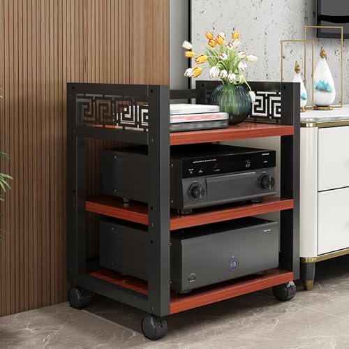 Metalowy Stojak Na Sprzęt Audio Z Kółkami, Regulowane Półki Z Płyty Mdf, 2-Poziomowy Stojak Na Sprzęt Audio/Wideo, Stereo, Do Gier, Do Pokoju Nagraniowego – Stylowy, Pusty Design, Oszczędność Miejsca