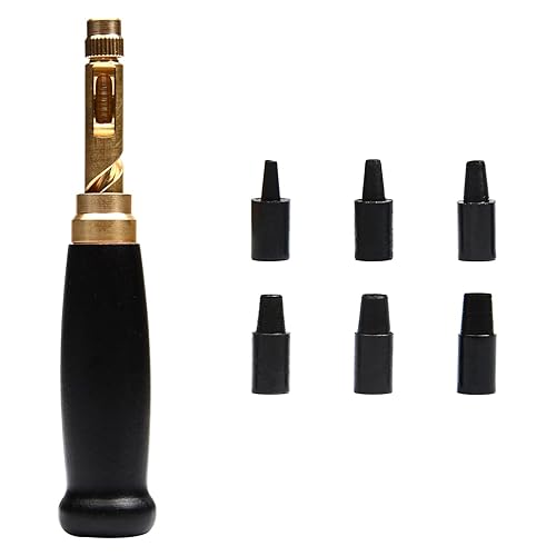 CJRSLRB Perforadora japonesa con tornillo ajustable de 6 tamaños de punta, perforadora de cuero con mango de madera, juego de perforadores de cuero
