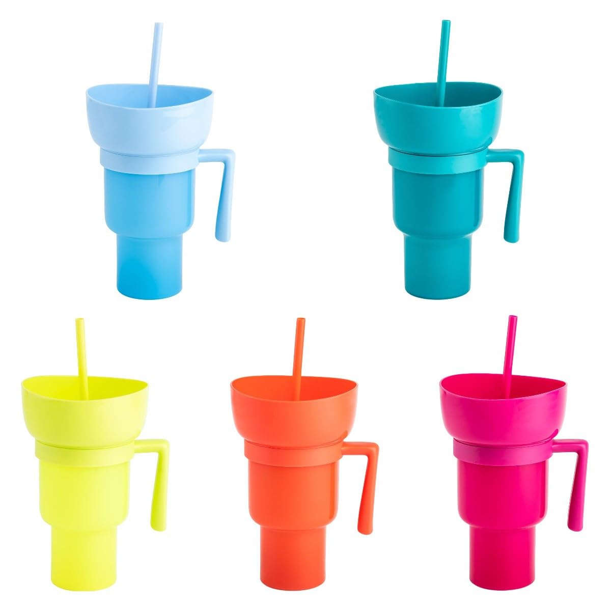 Vaso de estadio de 32 onzas con cuenco para aperitivos, a prueba de fugas, 2 en 1, recipiente para bebidas y aperitivos con pajilla, apto para viajes, con tapa de cuenco, ideal para adultos y niños