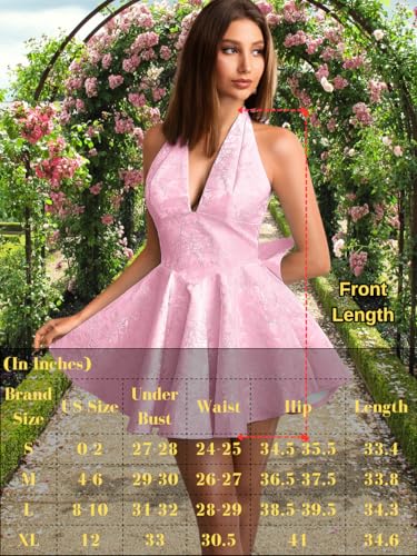 Image of ShawGobow Jacquard Corset Dress,Deep V Halter Mini Dresses with Bow Back,Sexy Birthday Outfits Women Homecoming Prom Formal