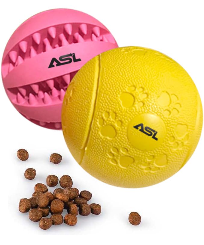 ASL Interactive Dog Treat Ball, 2-Pack Durable Chew Balls for Puppies and Dogs